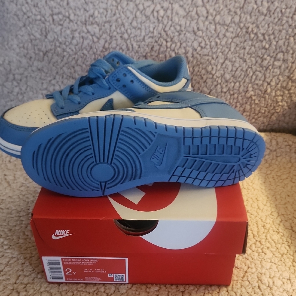 Nike Kids Blue and White Dunk Low Style Sneakers - Picture 3 of 5